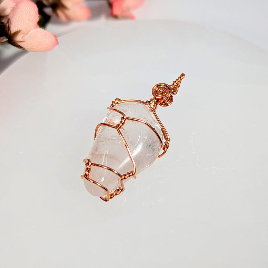 Clear Quartz 2’’ Copper Wire Wrapped Pendant #LV8964 - $26