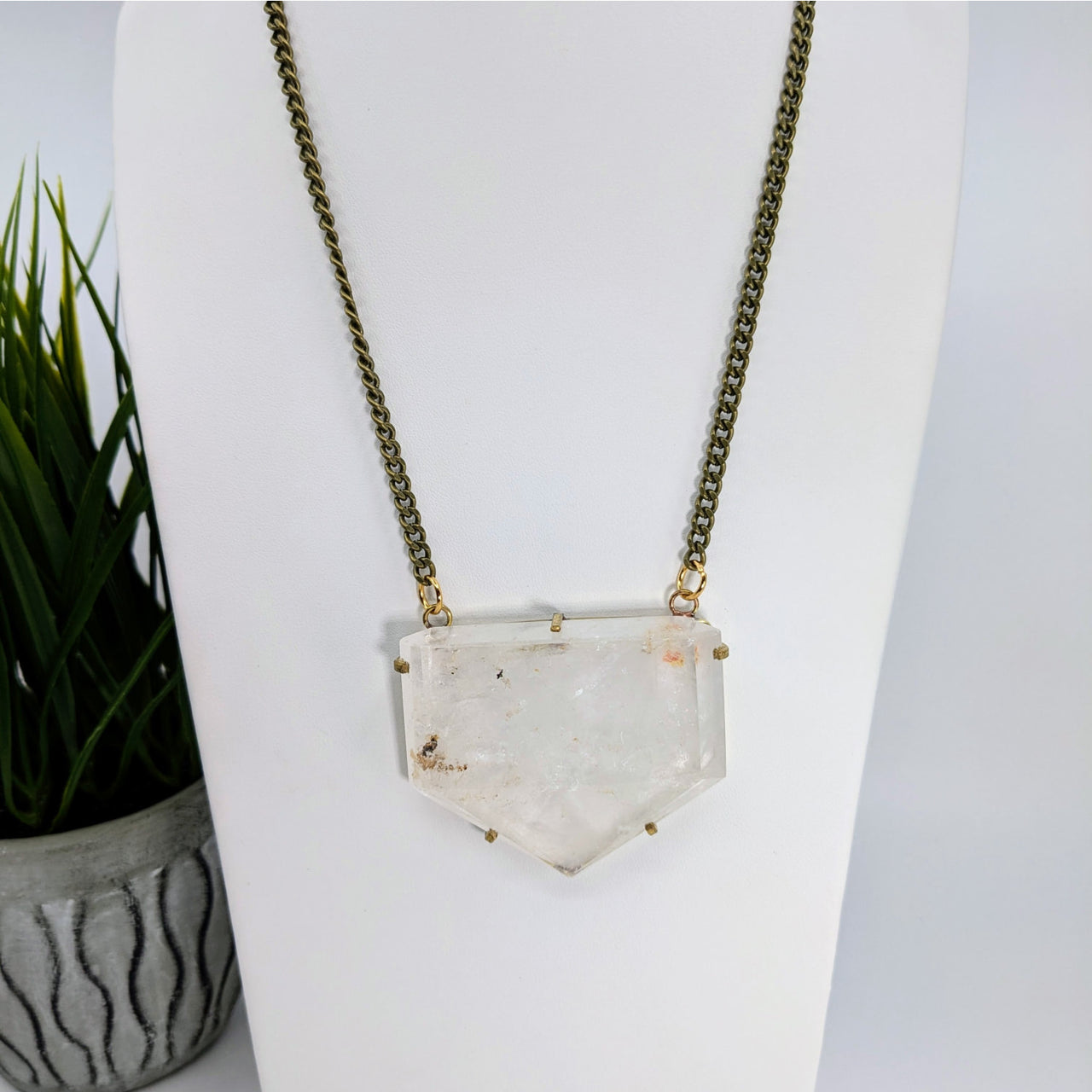 Clear Quartz 2’’ Flat Point 18’’ Necklace Antique