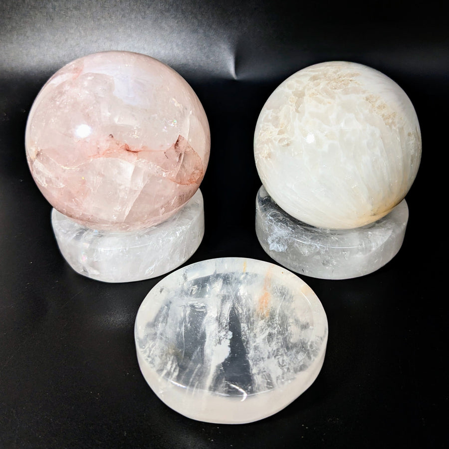 Clear Quartz 2’ Sphere Holder #LV2331 showcasing three different types of quartz crystals