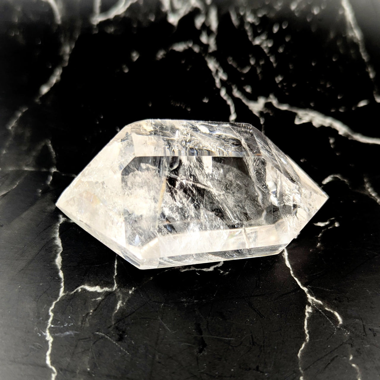 Clear faceted quartz crystal DT point 3.2in #BC1246 with inclusions