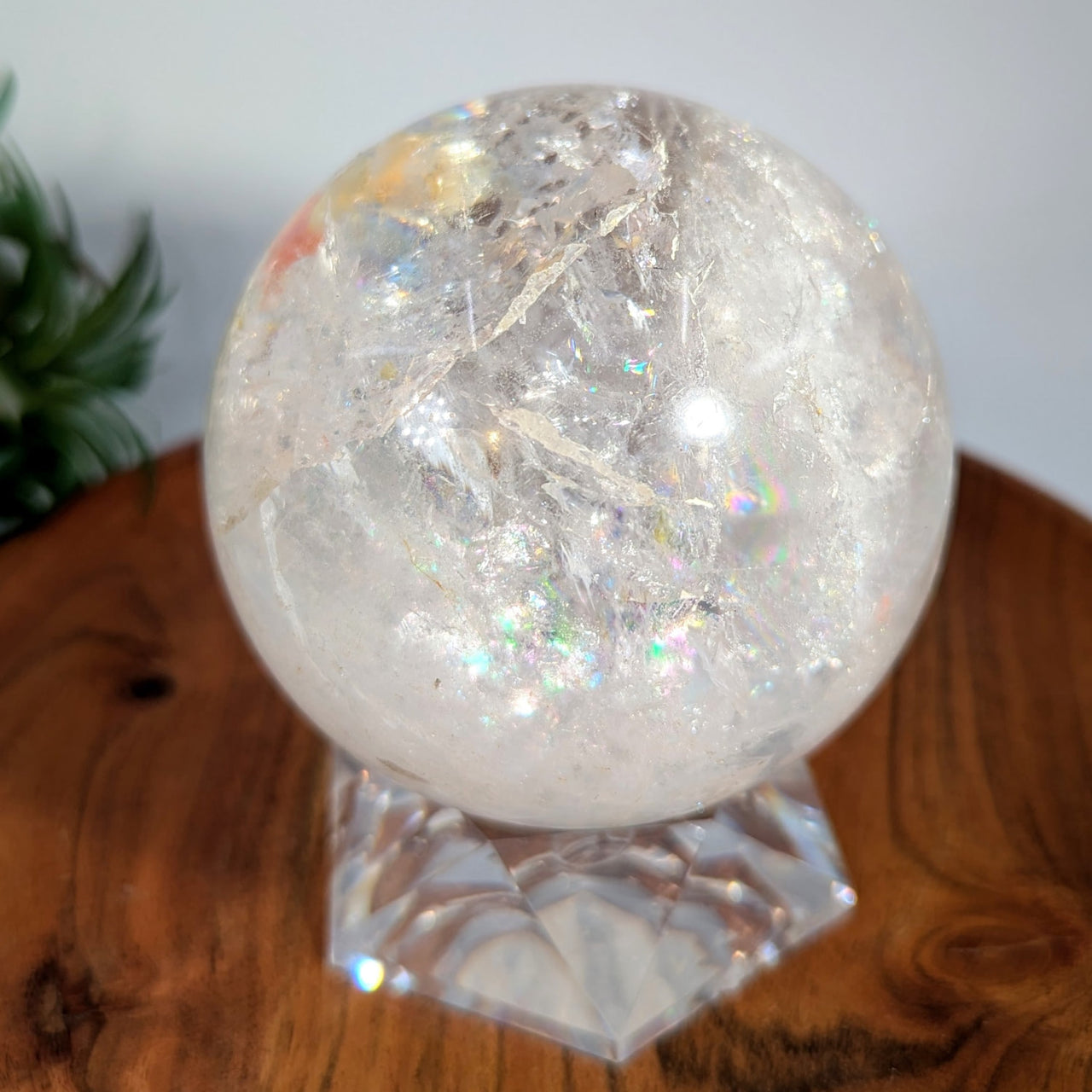 Clear Quartz Sphere 3.2 inches with internal fractures for healing and meditation