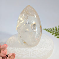 Clear Quartz 3.6’’ Twist Freeform #BC1123 with golden inclusions on base