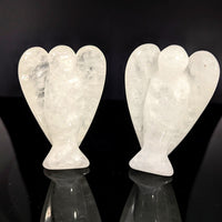 Two 3’’ translucent white quartz angel figurines with heart wings, #BC0154