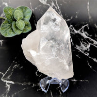 Thumbnail for Clear Quartz 4.1’ Rough Point with Small Green Plant #LV5754 for Healing and Decor