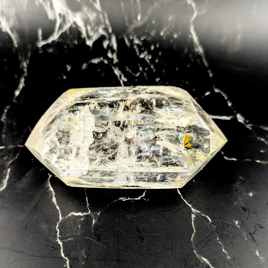 Clear quartz 4.4 inch DT point #BC1248 with inclusions and yellow tint