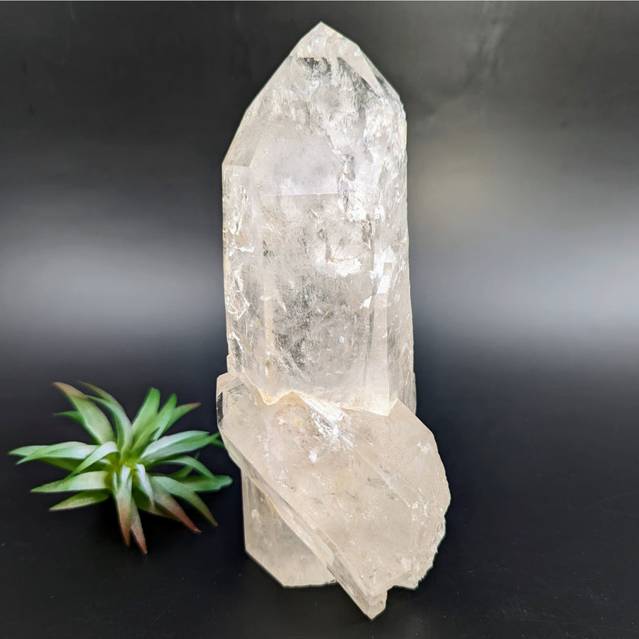 Translucent quartz crystal formation on Clear Quartz 7 inch Half Polish Tower