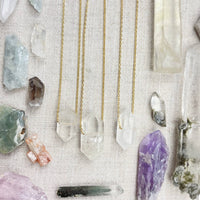 Clear quartz double terminated point pendant on 18-inch gold chain #LV9389