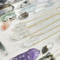 Clear quartz double terminated point pendant on 18-inch gold chain #LV9389