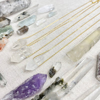 Golden chain necklace with clear quartz double terminated pendant LV9389