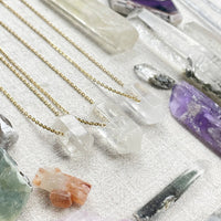 Clear quartz double terminated point pendant on 18-inch gold chain #LV9389