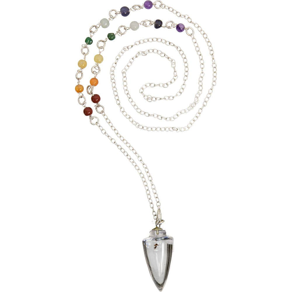 Clear Quartz Pendulum Necklace with Chakra Gemstone Beads –