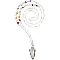 Clear Quartz Pendulum Necklace with Chakra Gemstone Beads –