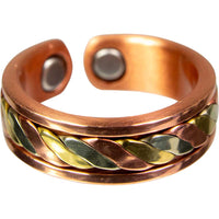 Copper adjustable magnetic 3-metal twist ring with gold tones #BC0434