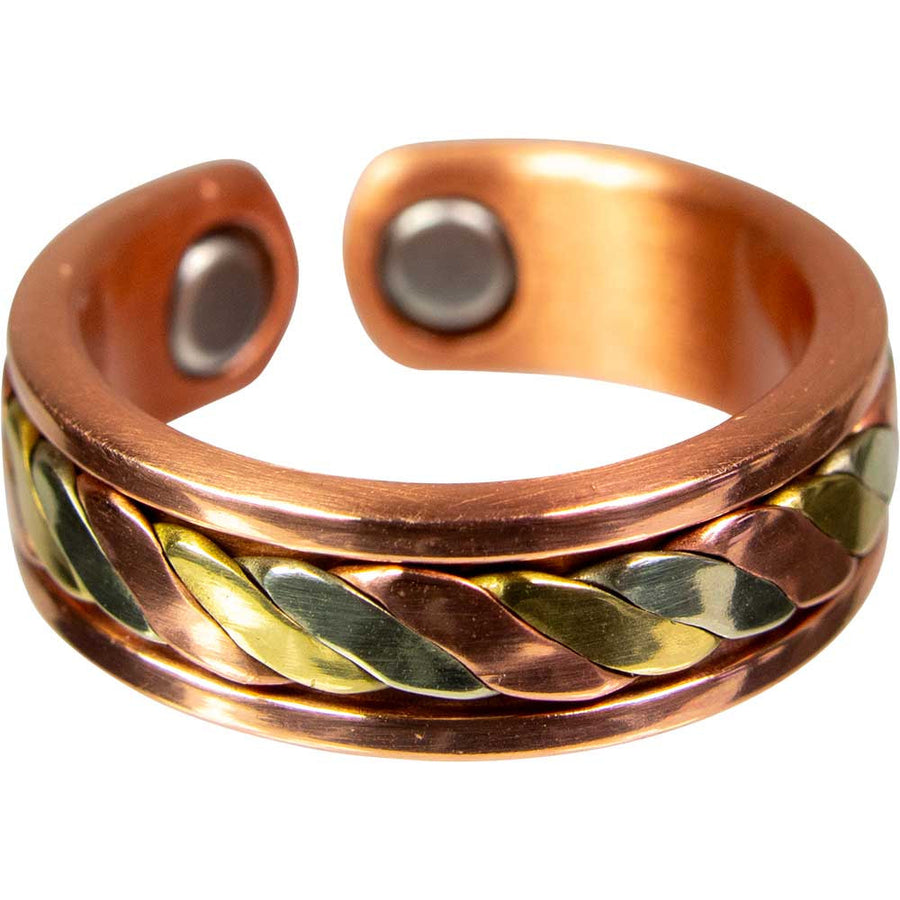 Copper adjustable magnetic 3-metal twist ring with gold tones #BC0434