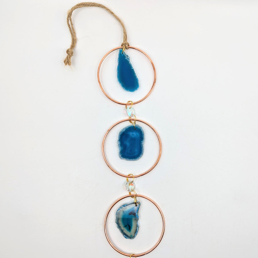 Blue agate slice wind chime for Copper Ring 32 inch Agate and Prism Suncatcher