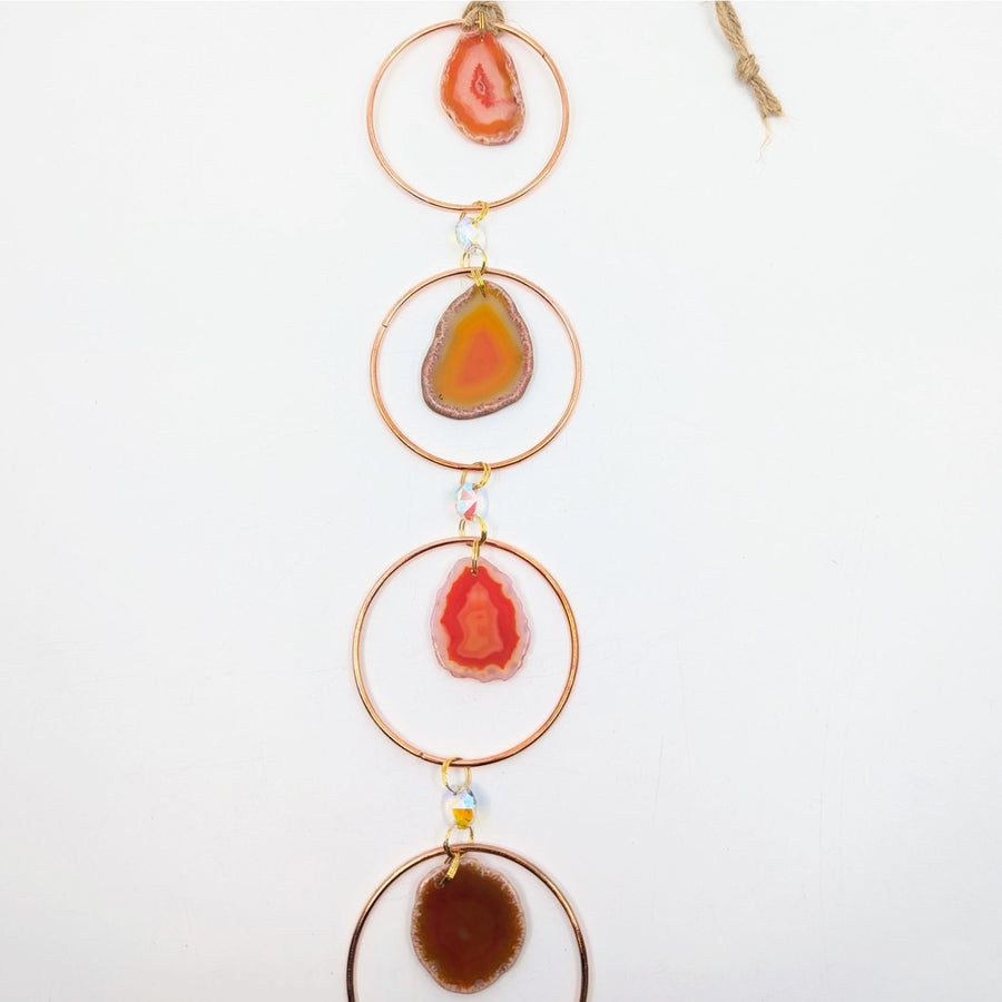 Hanging agate slice mobile from Copper Ring 32 inch Agate and Prism Suncatcher #LV8569