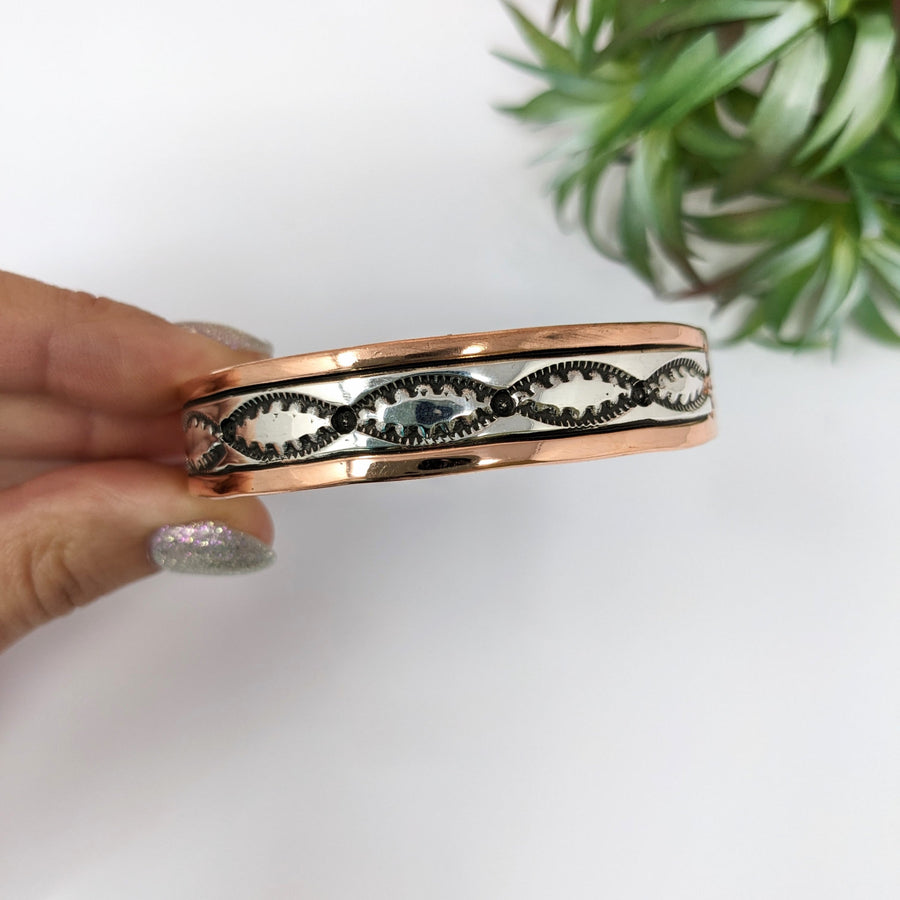 Copper & Silver 2.5’ Cuff Bracelet with Black and White Bea Design, Style #LV2767
