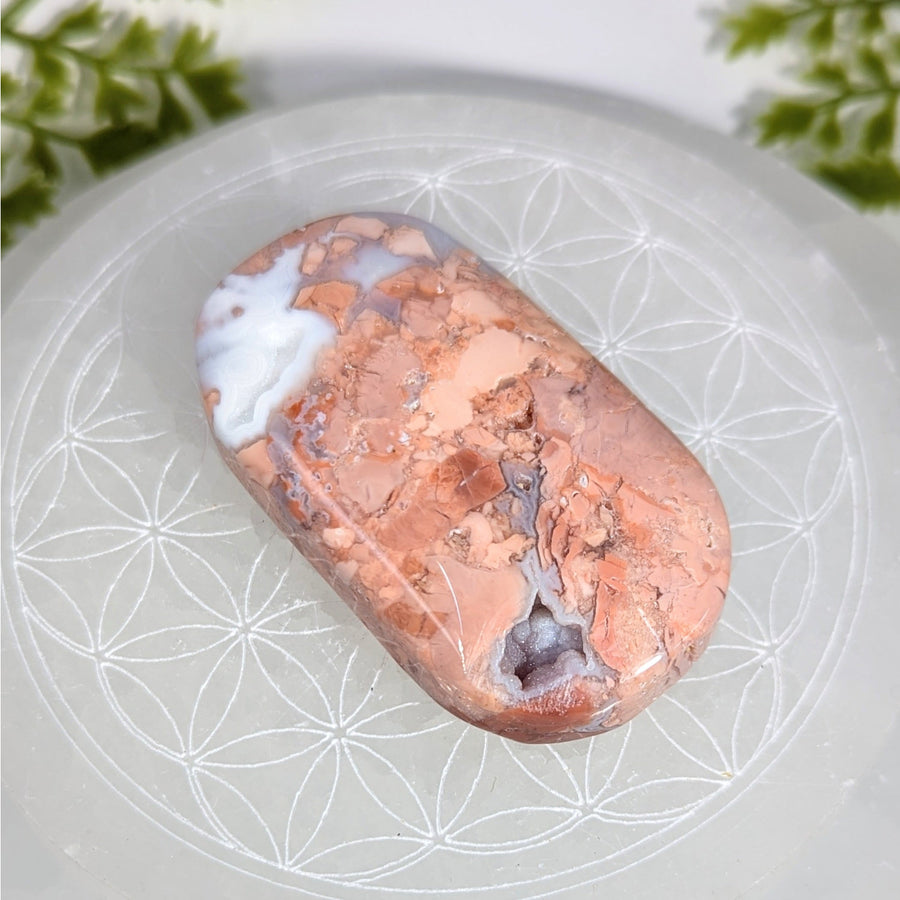 Cotton Candy Agate 2.25’’ polished palm stone #BC0888 with pink swirls