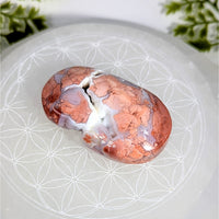 Polished 2’’ cotton candy agate red white jasper oval palm stone #BC0889