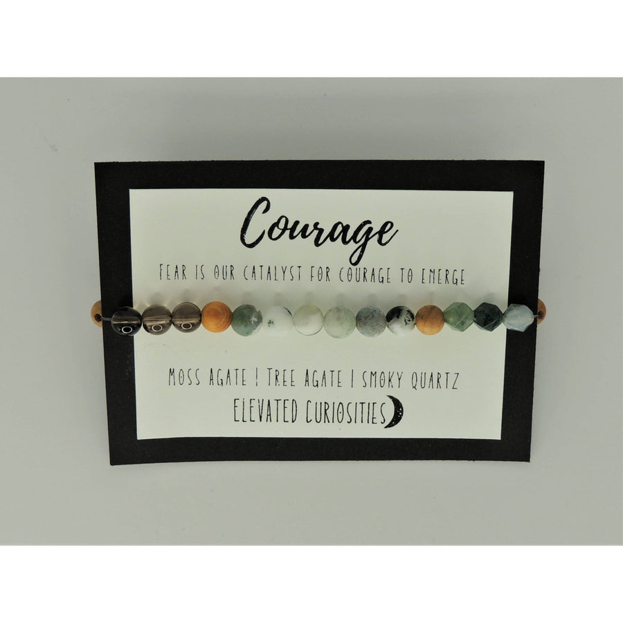Courage Beaded Bracelet with Moss Agate, Tree Agate, Smoky Quartz #LV9553