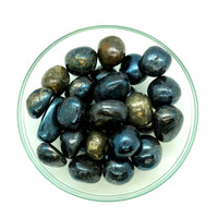 Thumbnail for A bowl of Covellite tumbled stones, blue and brown marble beads #LV5325