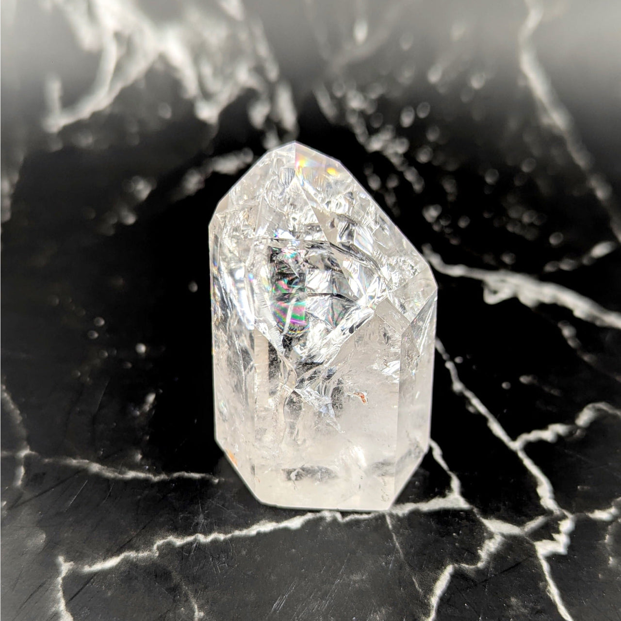 Crackle quartz 2.25-inch generator tower #BC0811 with faceted crystal and inclusions