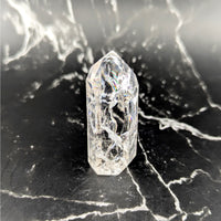 Clear faceted crackle quartz 2.5-inch generator tower #BC0817 with inclusions
