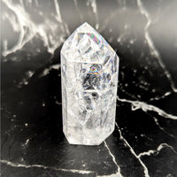 Clear faceted crackle quartz 2.75-inch generator tower #BC0816 with inclusions