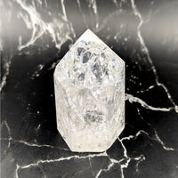 Clear faceted crackle quartz 3.25-inch generator tower #BC0814 with inclusions