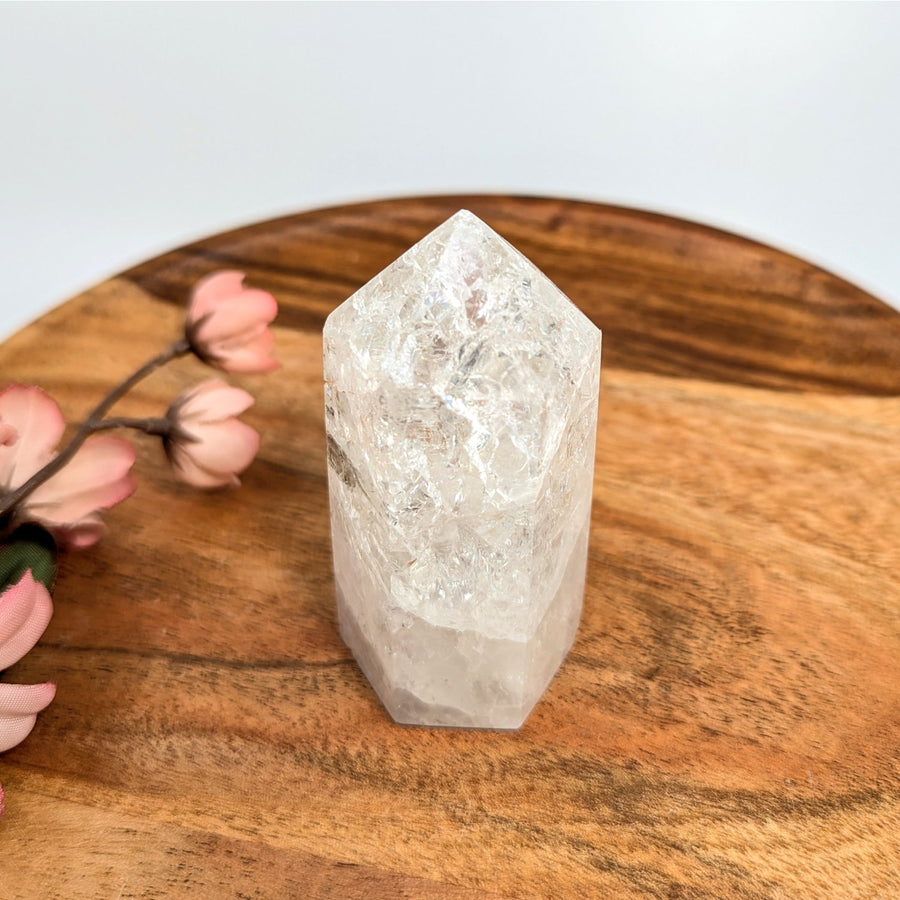 Clear Quartz Crystal Point from Crackle Quartz 3 Generator #LV7966