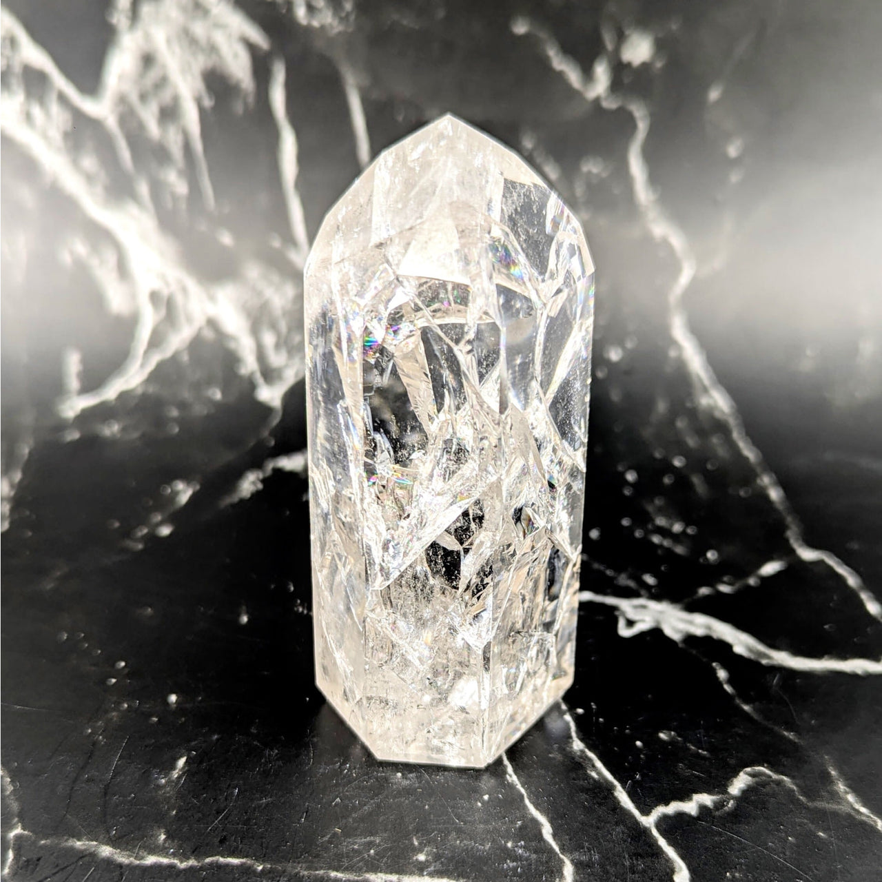 Crackle quartz 3-inch generator tower #BC0812, clear faceted crystal point