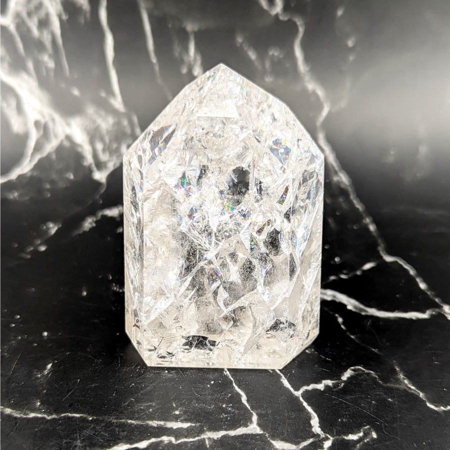 Crackle Quartz 3’’ Generator Tower #BC0813 with faceted design and inclusions