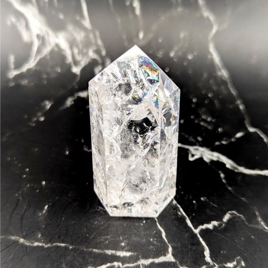 Crackle quartz 3-inch generator tower #BC0818 with rainbow inclusions