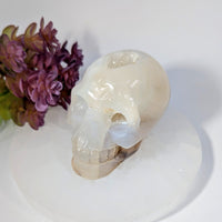 Cream Agate Druzy 3.25’’ Translucent White Opal Skull #BC0261