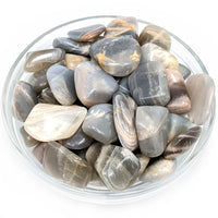 Polished Moonstones in a Bowl for Travelers Cream Silver Sheen Tumbled Stone SM28