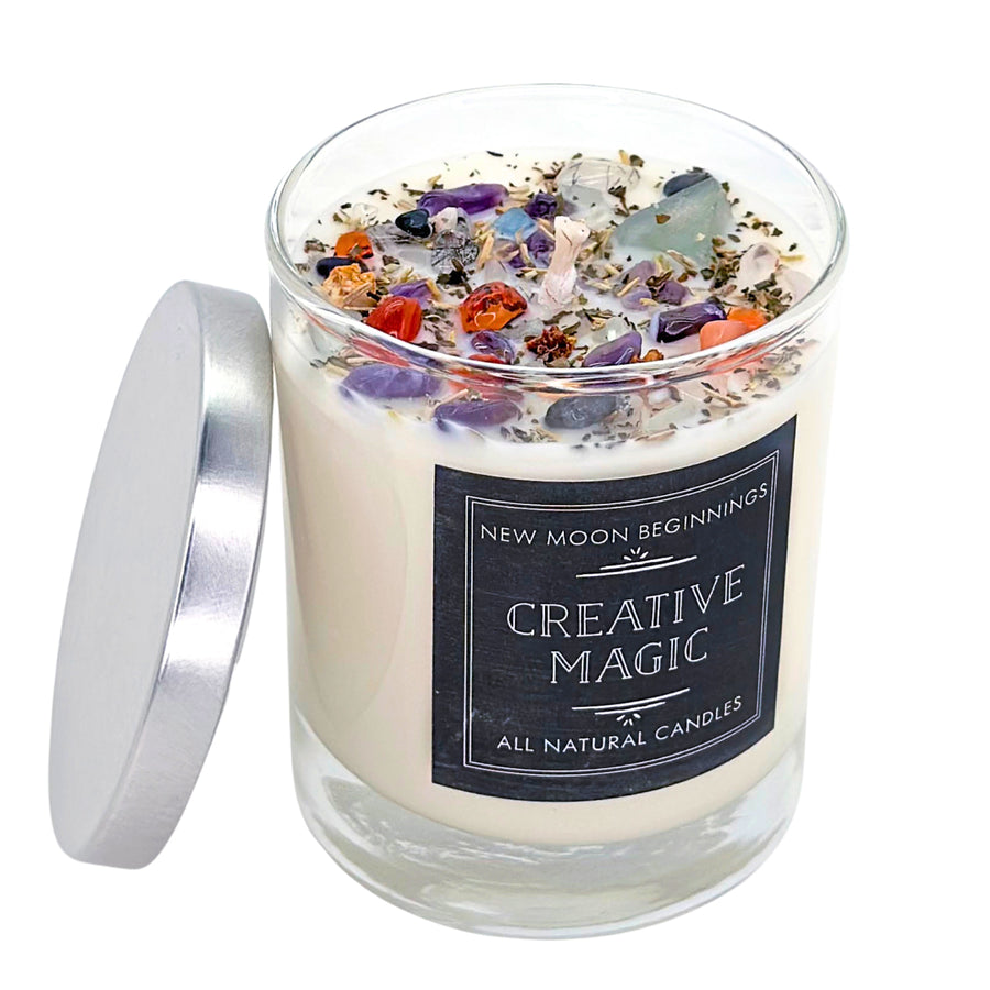 Creative Magic soy crystal ritual candle with gemstones and herbs