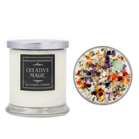 Creative Magic soy crystal candle with gemstones by New Moon Beginnings