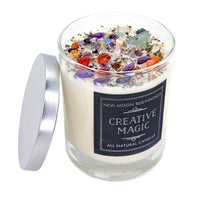 Creative Magic soy crystal ritual candle with gems and herbs in glass jar