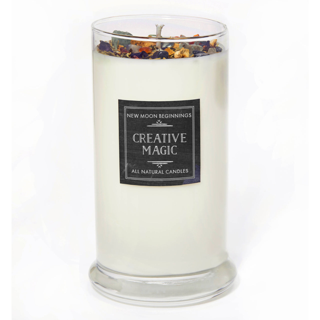 Creative Magic soy crystal ritual candle in glass jar with dried flowers