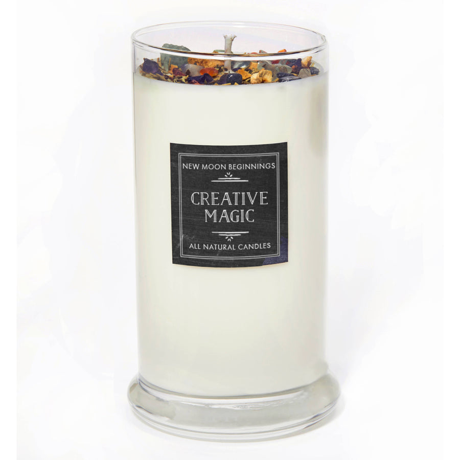 Creative Magic soy crystal ritual candle in glass jar with dried flowers