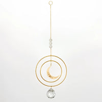 Gold Crescent Moon Suncatcher with White Beads and Crystal Drop Woodstock #SUNM
