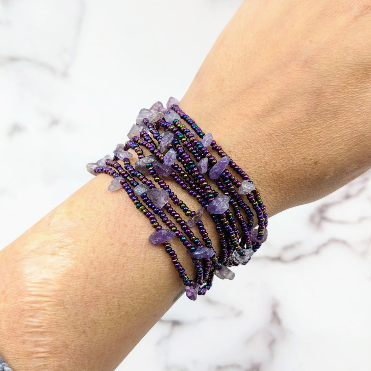 Purple quartz bracelet from Crystal Beaded 12 Strand 8’ Bracelet w/ Magnet Clasp #LV1805