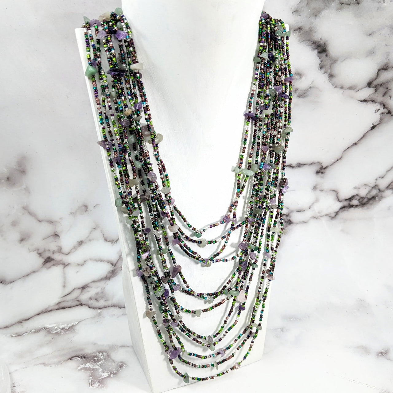 Multi Bea Crystal Beaded 12 Strand 30’ Necklace LV2655 on display