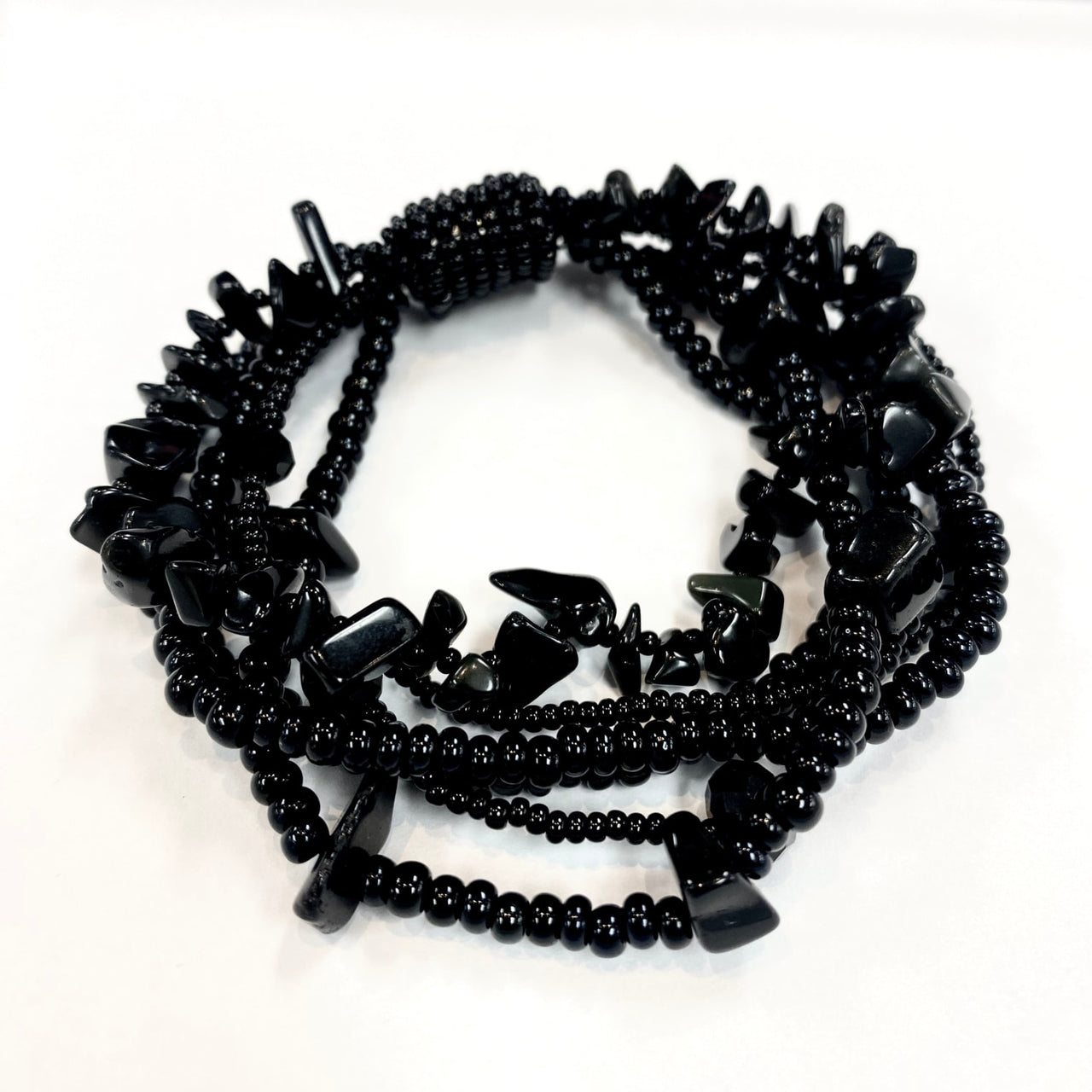 Crystal Beaded Bracelet w/ Magnet Clasp | 7.5’ Black Tourmaline Beads & Crystals