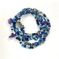 Thumbnail for Crystal Beaded Bracelet w/ Blue & Purple Beads, Magnet Clasp, Clear Quartz Highlights #LV1779