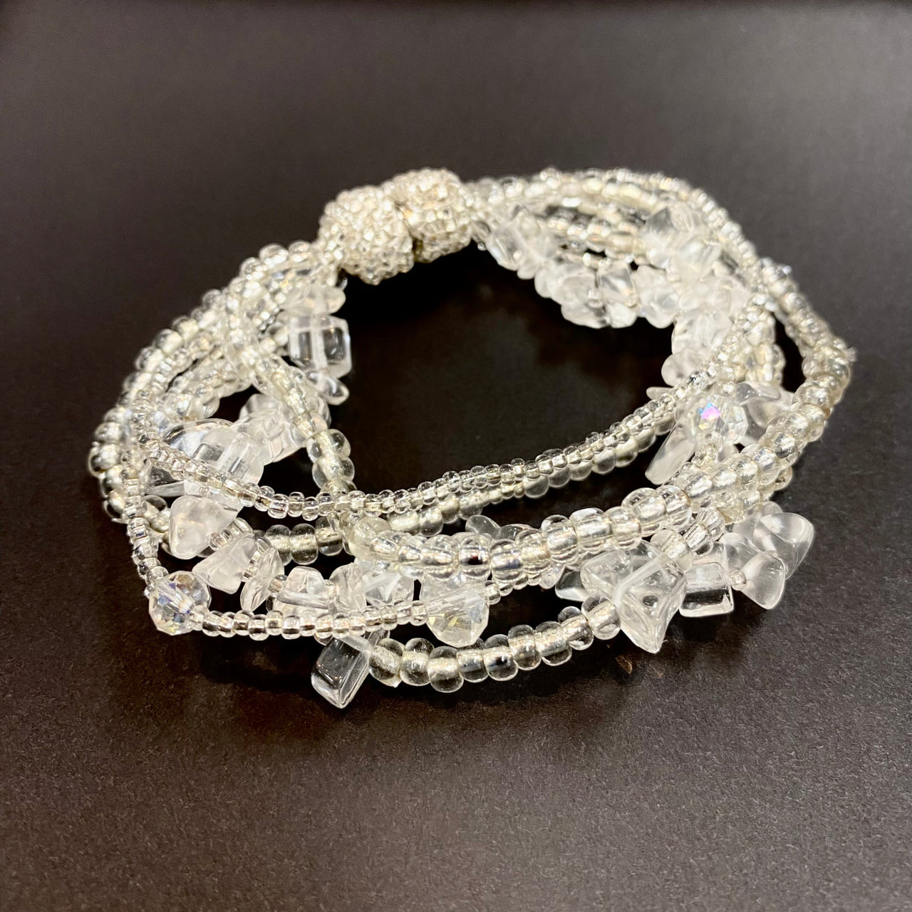 Clear quartz bracelet with silver beads - Crystal Beaded 6 Strand 7.5’ Bracelet #LV1779