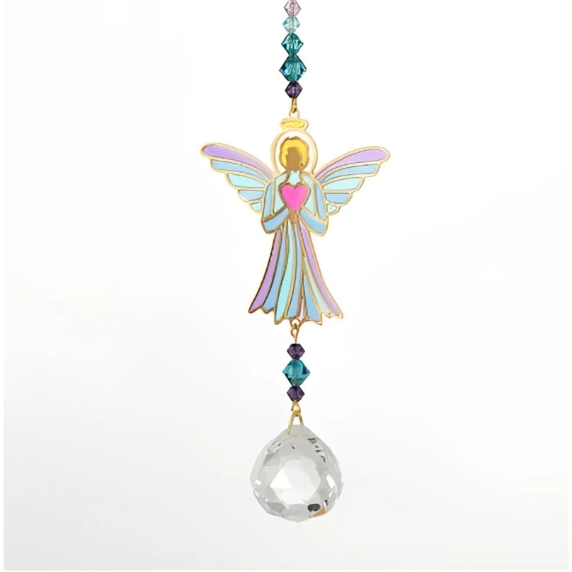 Crystal Dreams Angel Stained Glass Hanging with Iridescent Wings