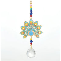 Crystal Dreams Peacock stained glass suncatcher with colorful beads