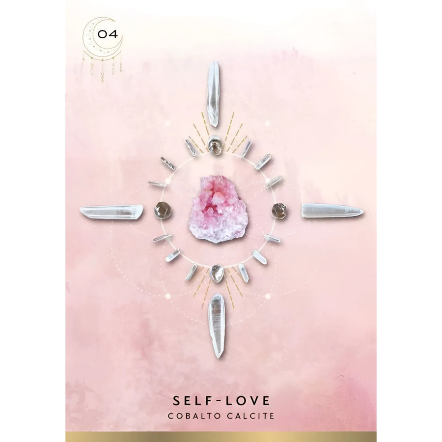 Crystal arrangement for self-love displayed in Crystal Grid Oracle Deluxe Edition by Nicola McIntosh