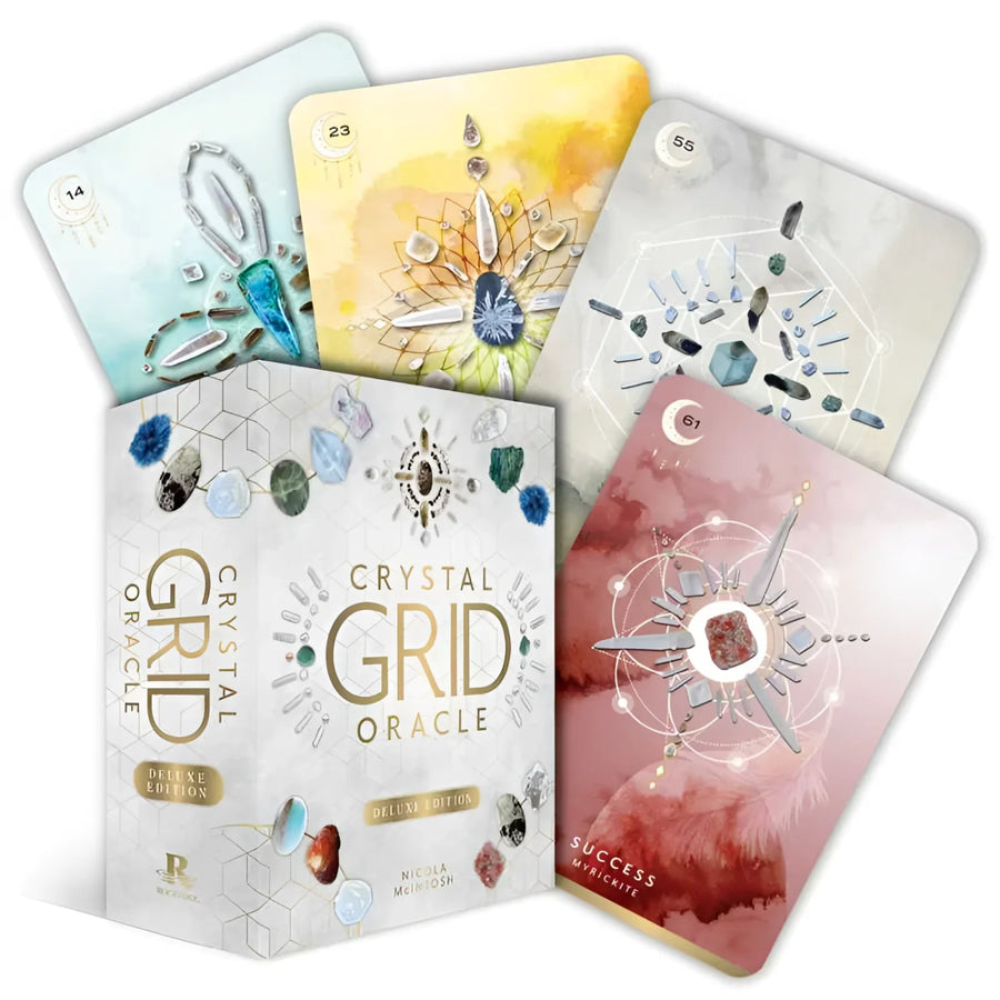 Crystal grid oracle card deck displayed in the Crystal Grid Oracle Deluxe Edition by Nicola McIntosh